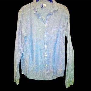 Divided by H&M Light Blue Linen Long-Sleeve Button-Up Shirt